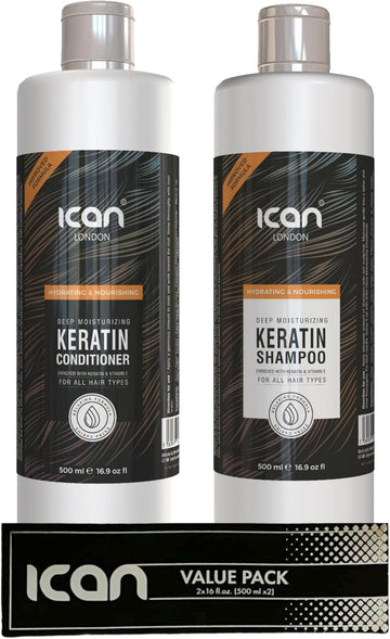 Ican London Keratin Shampoo & Nourishing Sulfate Free Conditioner Sets 500Ml X 2