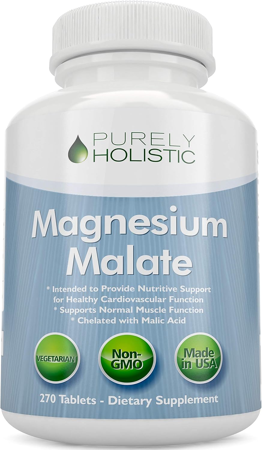 Magnesium Malate 400Mg Tablets - 50% More 270 Vegetarian Tablets - Chelated Magnesium Supplement With Malic Acid - Promotes Energy Production And Muscle Recovery - High Absorption