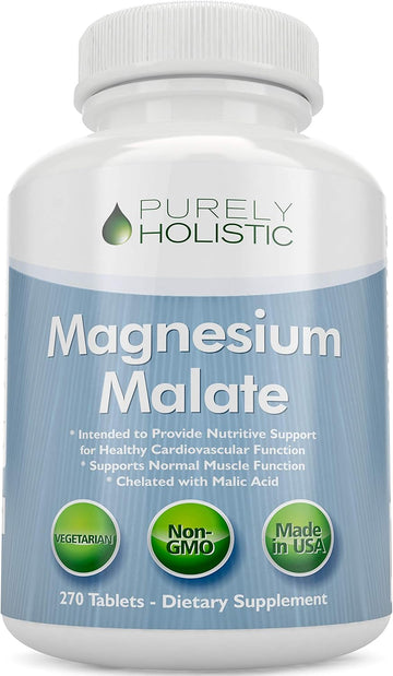 Magnesium Malate 400Mg Tablets - 50% More 270 Vegetarian Tablets - Chelated Magnesium Supplement With Malic Acid - Promotes Energy Production And Muscle Recovery - High Absorption