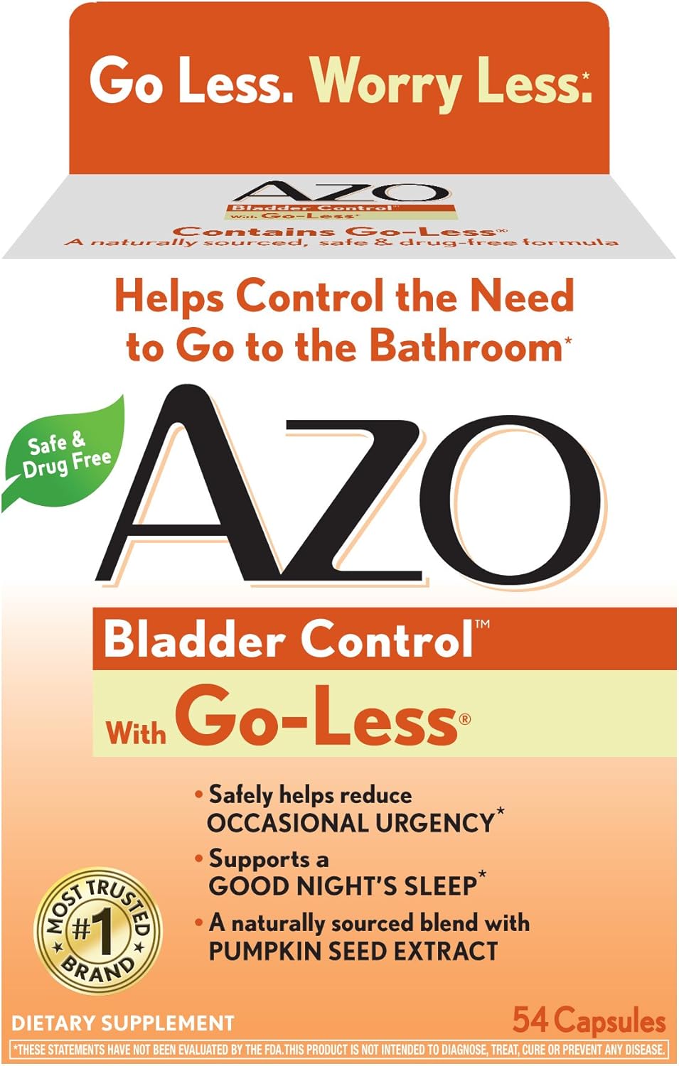 Azo Bladder Control With Go-Less Daily Supplement | Helps Reduce Occasional Urgency* | Helps Reduce Occasional Leakage Due To Laughing, Sneezing And Exercise††† | 54 Capsules