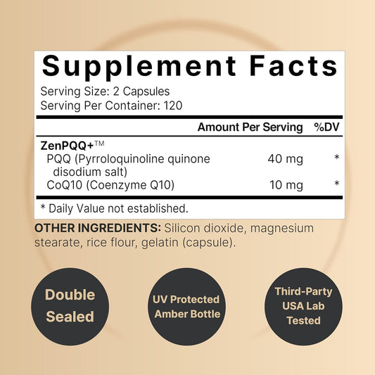 Naturebell Pqq 40Mg Per Serving With Coq10, 240 Capsules | Active Pyrroloquinoline Quinone, Highly Bioavailable Zenpqq+ Formula – Promotes Heart, Brain, & Mitochondrial Health – Non-Gmo