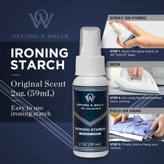Oxford & Wells Travel Size Premium Ironing Spray Starch - Wrinkle Reducer, Non-flaking, Non-streak Medium Hold Non-Aerosol Dewrinkle Fresh Clothes & Fabric Care,Light Clean Scent, 2 ounce (Pack of 5)
