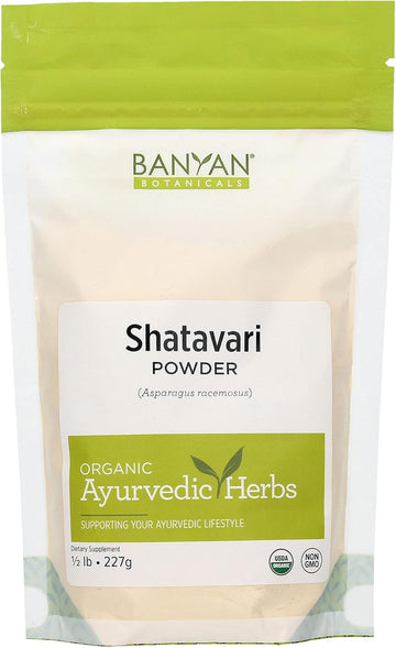 Banyan Botanicals Organic Shatavari Powder – Asparagus Racemosus – Ayurvedic Herb For Vata & Pitta, Balanced Female Hormones, Energy, Vitality & More* – 1/2Lb. ­– Non-Gmo Sustainably Sourced Vegan Ffl