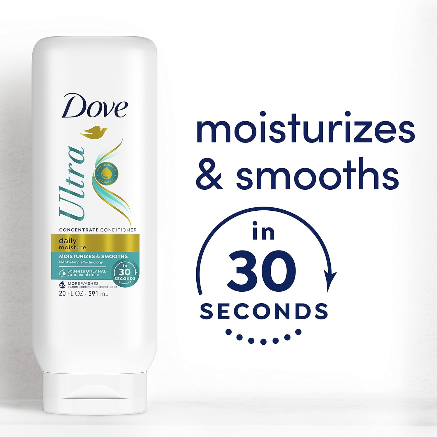 Dove Ultra Daily Moisture Concentrate Conditioner for Dry Hair Moisturizes and Smooths in 30 Seconds, With Fast-Detangle Technology and 2X More Washes 20 oz