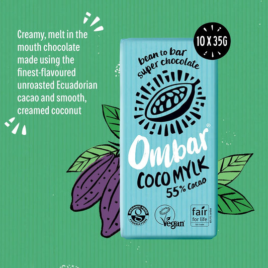 Vegan Chocolate - Ombar Strawberry Mylk (35G X 10 Bars) Organic Fair Trade, Dairy And Gluten Free Chocolate