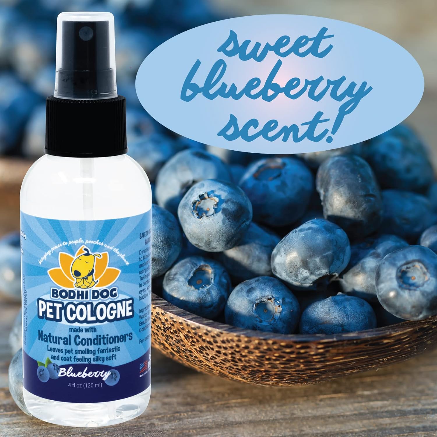 Bodhi Dog Natural Dog Cologne | Premium Scented Deodorizing Body Spray for Dogs & Cats | Neutralizes Strong Odors | Dog Perfume with Natural Dog Conditioner | Made in USA (Blueberry, 4 Fl Oz)