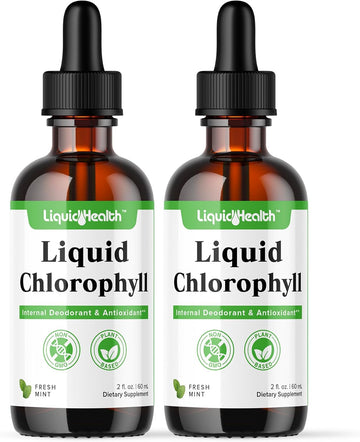 Liquidhealth Liquid Chlorophyll Drops - Internal Deodorizer, Antioxidants, Liver Detox, Immune Support, Relieve Bad Breath, Reduce Appetite, Collagen For Hair & Skin Health - Vegan, Non-Gmo (2 Pack)