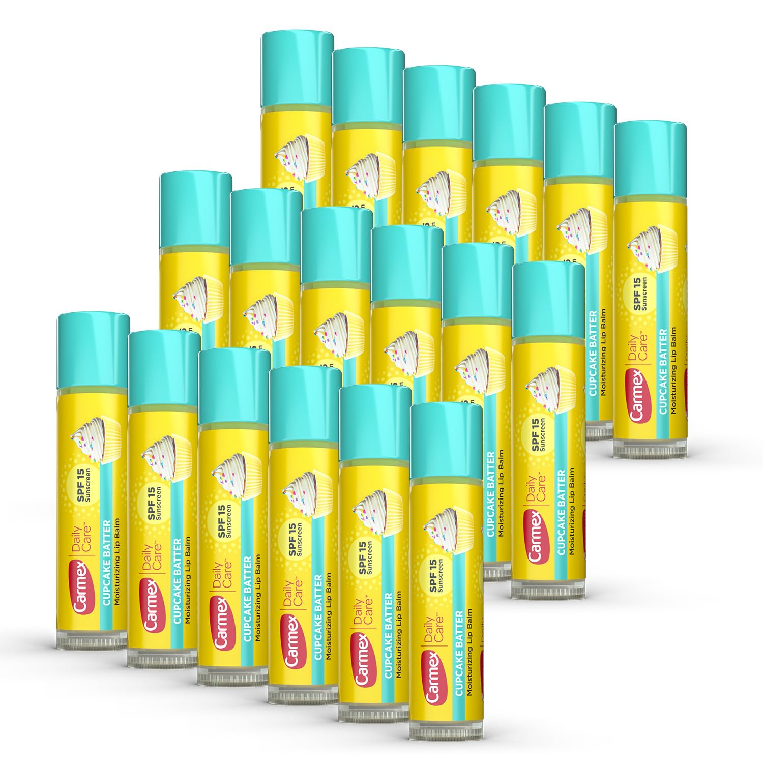 Carmex Daily Care Moisturizing Lip Balm With Spf 15, Cupcake Batter Lip Balm Sticks, 0.15 Oz Each - 18 Count