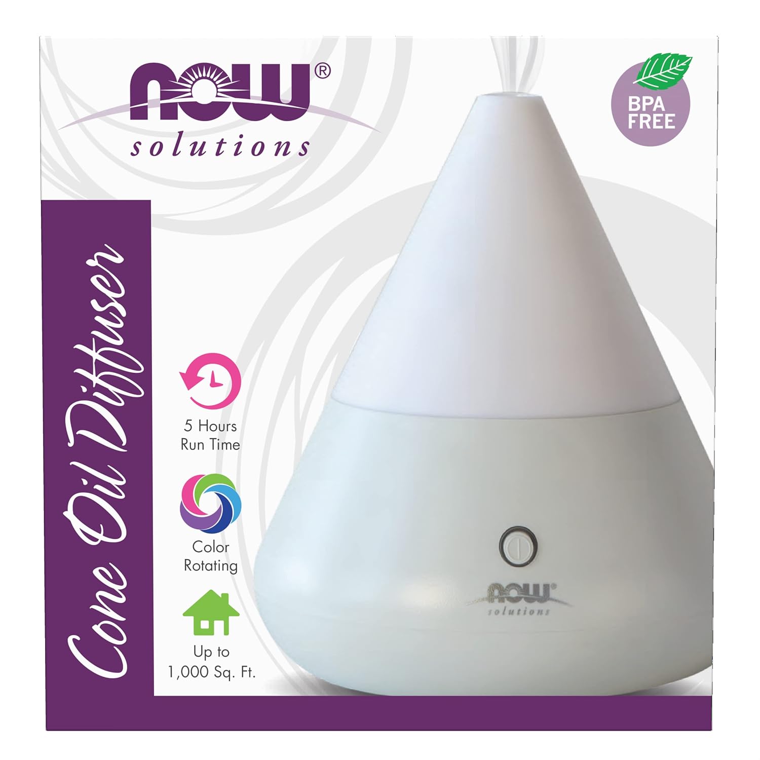 Now Foods Essential Oils, Ultrasonic Aromatherapy Oil Diffuser, Extremely Quiet, Heat Free And Easy To Clean, Color Changing Led Diffuser