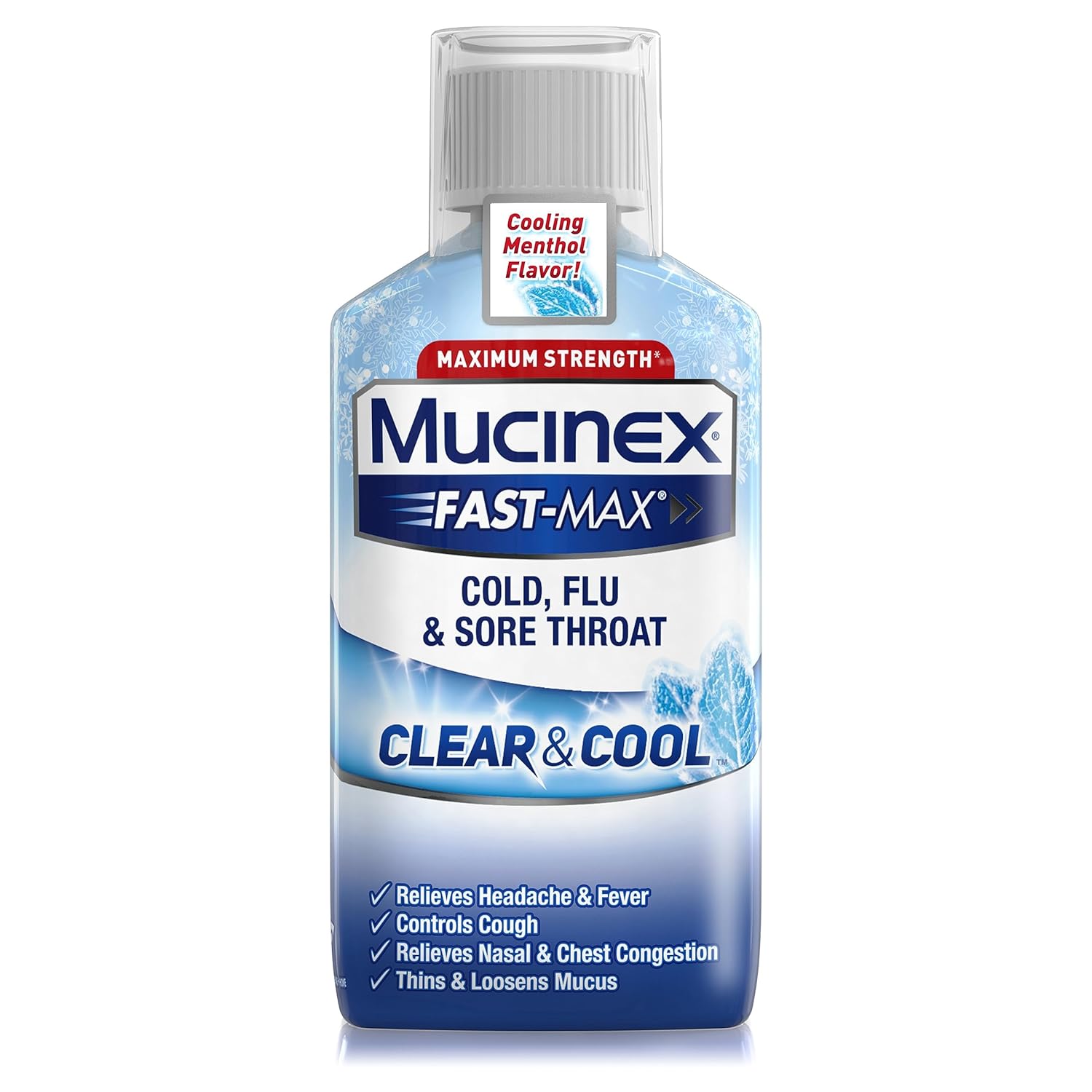 Mucinex Fast-Max Clear & Cool Cold, Flu, Sore Throat Liquid, 6Oz