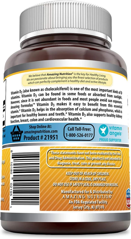 Amazing Formulas Vitamin D3 cholecalciferol - 10,000 Iu, 240 Softgels (Non GMO,Gluten Free) - Supports Calcium Absorption - Essential for Bone Health - Supports Healthy Immune Function