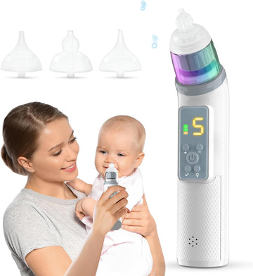 Nasal Aspirator for Baby,Electric Nose Suction for Baby Nose Sucker ,Rechargeable Nose Cleaner for Toddler with 5 Suction Levels,Waterproof Nose Aspirator with Music Light Function, Gray