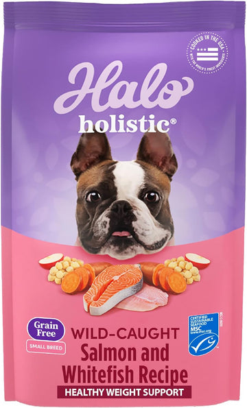 Halo Holistic Dog Food, Complete Digestive Health Wild-Caught Salmon And Whitefish Recipe, Dry Dog Food Bag, Small Breed Formula, 10-Lb Bag