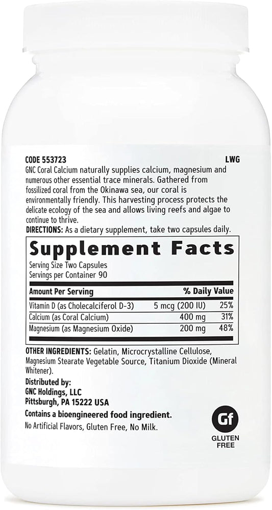 Gnc Coral Calcium With Magnesium And Vitamin D-3 400Mg | Supplies Calcium And Magnesium For Healthy Bones And Teeth | 180 Count