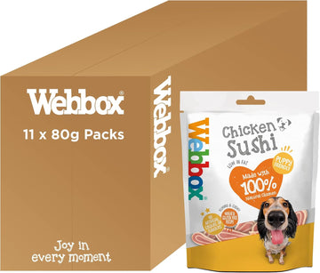 Webbox Chicken Sushi Dog Treats - Made with 100 Percent Natural Chicken, Puppy Friendly, Low Fat, Wheat and Gluten Free (11 x 80g Packs)