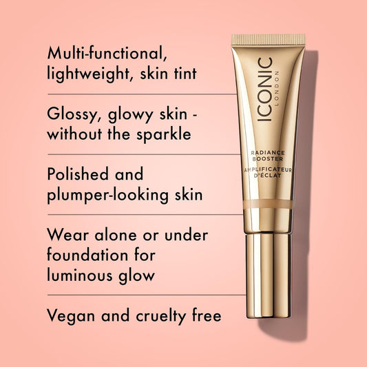 Iconic London Radiance Booster – Sheer Tinted Primer With Radiant Glow, Caramel Glow, 30Ml