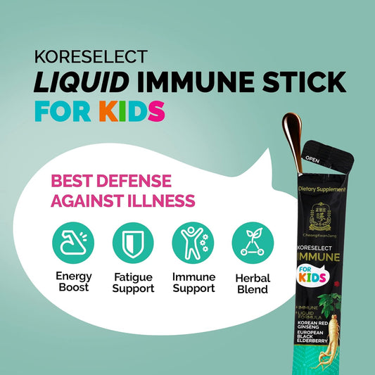 Immune Kids Liquid Sticks - Ginseng Liquid Sticks with Elderberry for Kids, Immune Support, Immune Boost, and Stress Management - 10 Sticks