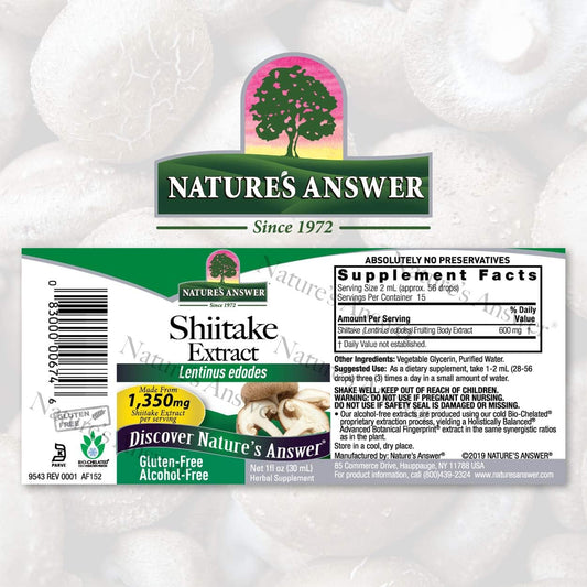 Nature's Answer Shiitake Mushroom Extract Alcohol Free 1   | Supports Health and Wellness