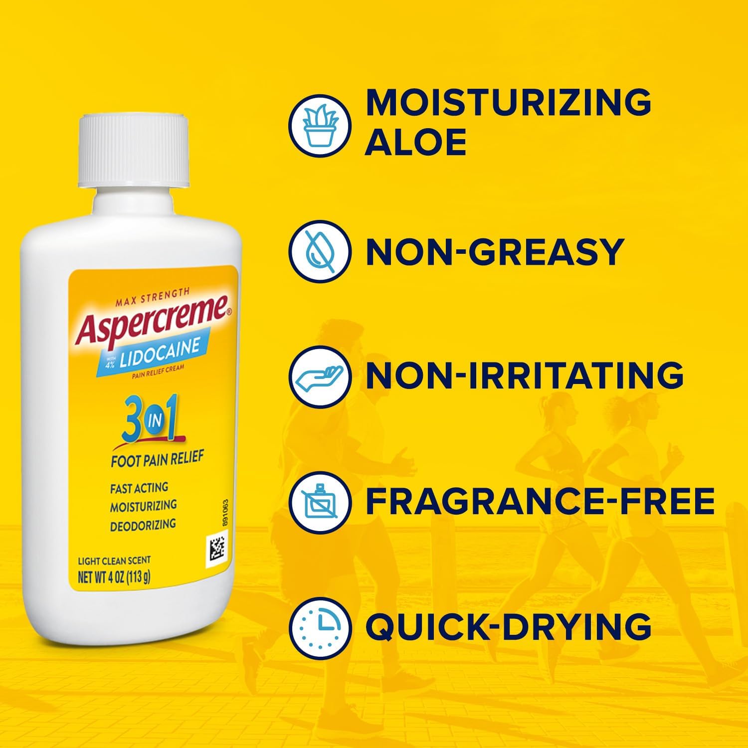 Aspercreme Lidocaine Foot Pain Relief Cream Soothes Aggravated Nerves & Moisturizes Dry Feet, Numbing Topical Analgesic With Max-Strength Lidocaine & Moisturizing Aloe, 4 Oz. : Health & Household
