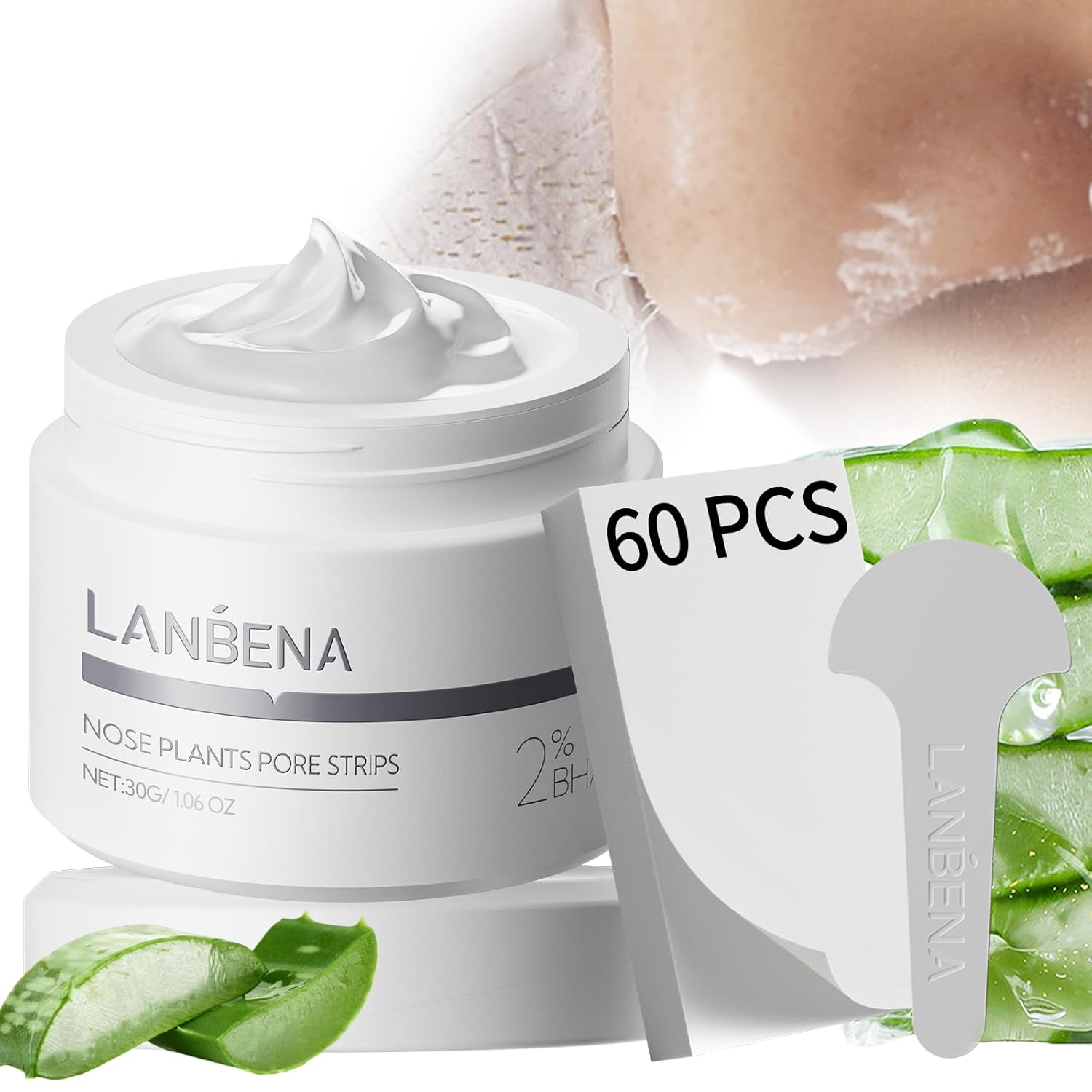 Lanbena Blackhead Remover Nose Pore Strips For Face, 2.0 Upgraded Deep Cleansing Peel Off Mask Nose Strips Skincare For All Skin (1.06 Oz/30G) - 60Pcs Strips (White+Black)