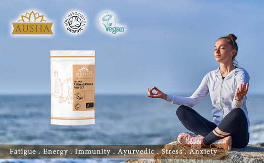 Ausha Organic Ashwagandha Powder 500G | High Strength - Uk Certified Organic By Soil Association - For Stress And Anxiety Relief, Energy, Sleep Aid - Whole Ashwagandha Root Used