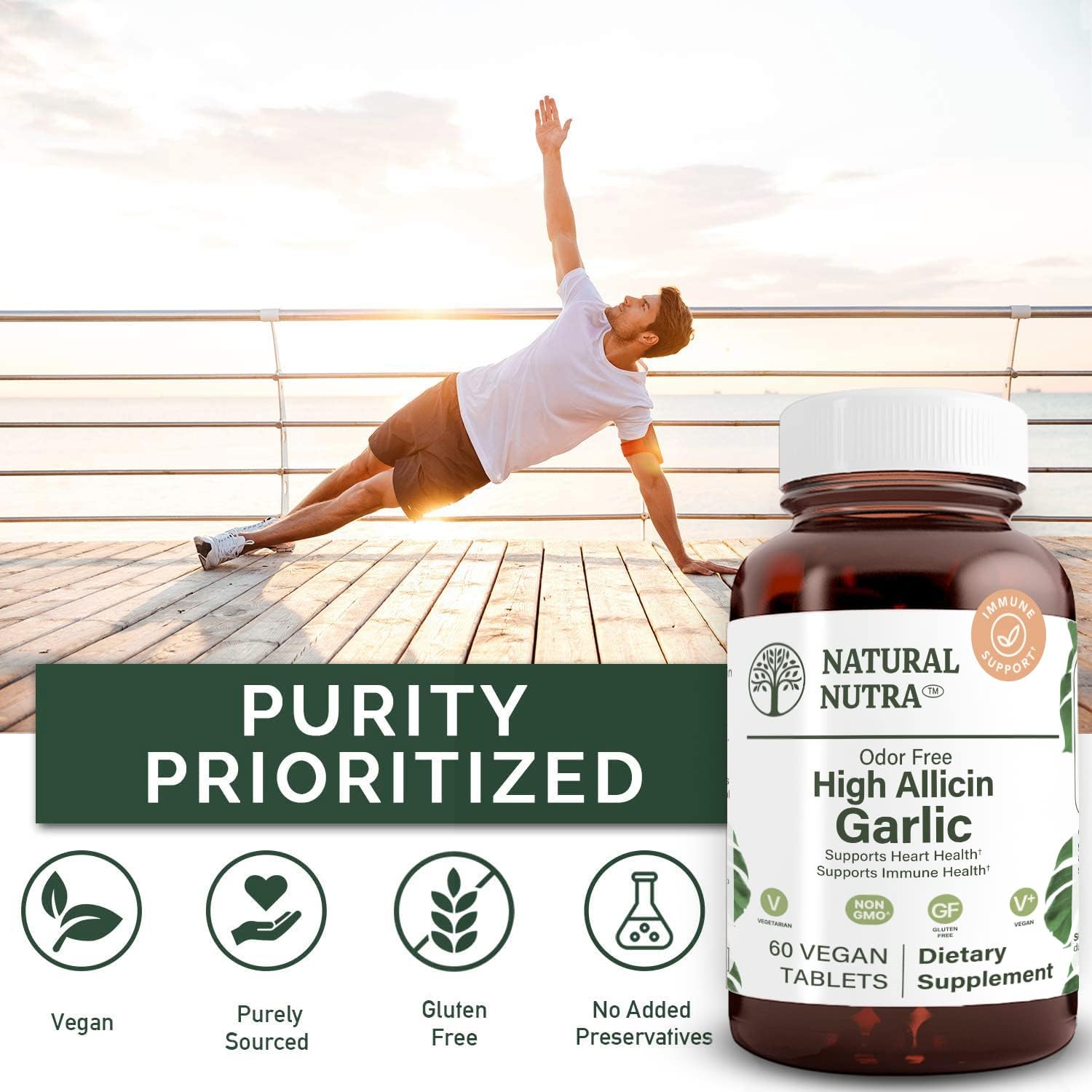 Natural Nutra High Allicin Garlic Supplement, Supports Immune System, Improve Enzymes Health, Better Digestion, Vanilla Coating, 500mg, 60 Vegan Tablets : Health & Household
