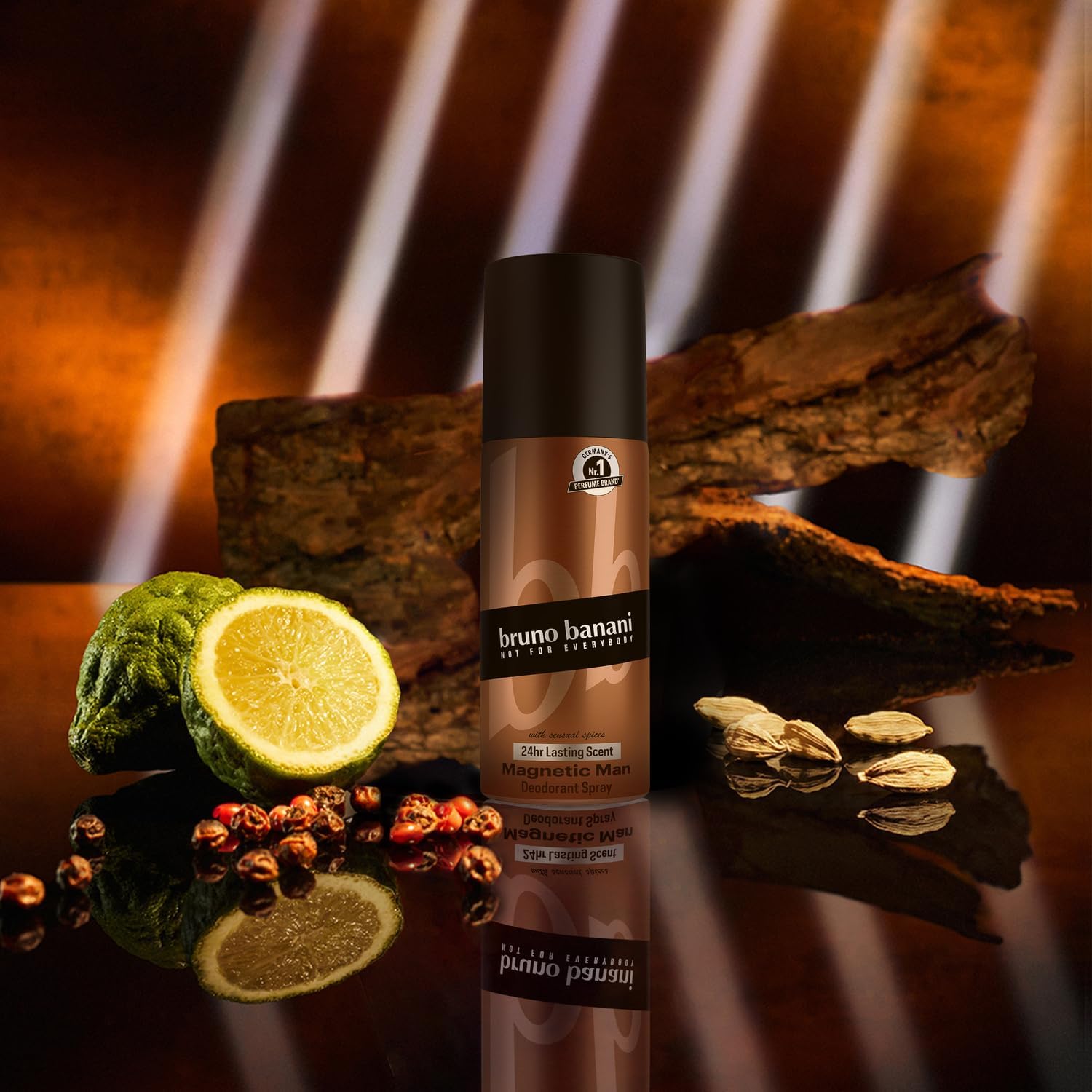 Bruno Banani Magnetic Man Deodorant Body Spray, Body Spray With Captivating Woody Amber Note, 24-Hour Hold, 150 Ml