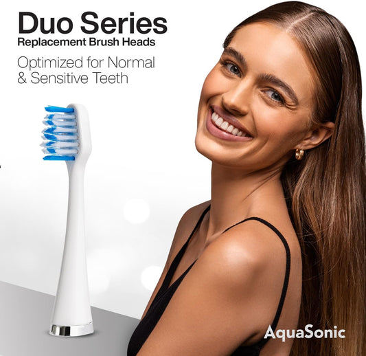 Aquasonic Duo Series Replacement Brush Heads | For Normal & Sensitive Teeth | Compatible With Duo Series & Home Dental Center Toothbrush Handles | Not Compatible With Duo Series Pro