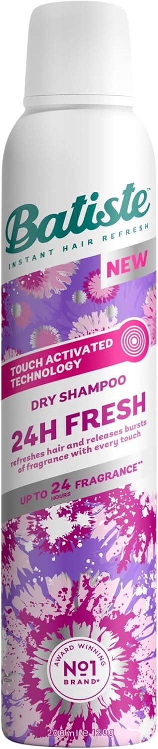 Batiste Dry Shampoo, 24H Fresh Waterless Shampoo, No Rinse Shampoo Hair Spray With Refreshing Fragrance, Touch Activated Dry Shampoo Spray, Vegan Friendly & Invisible, By Batiste Hair Care – 200Ml