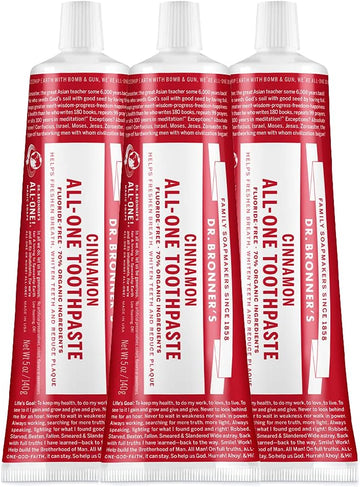 Dr. Bronner’S - All-One Toothpaste (Cinnamon, 5 Ounce, 3-Pack) - 70% Organic Ingredients, Natural And Effective, Fluoride-Free, Sls-Free, Helps Freshen Breath, Reduce Plaque, Whiten Teeth, Vegan