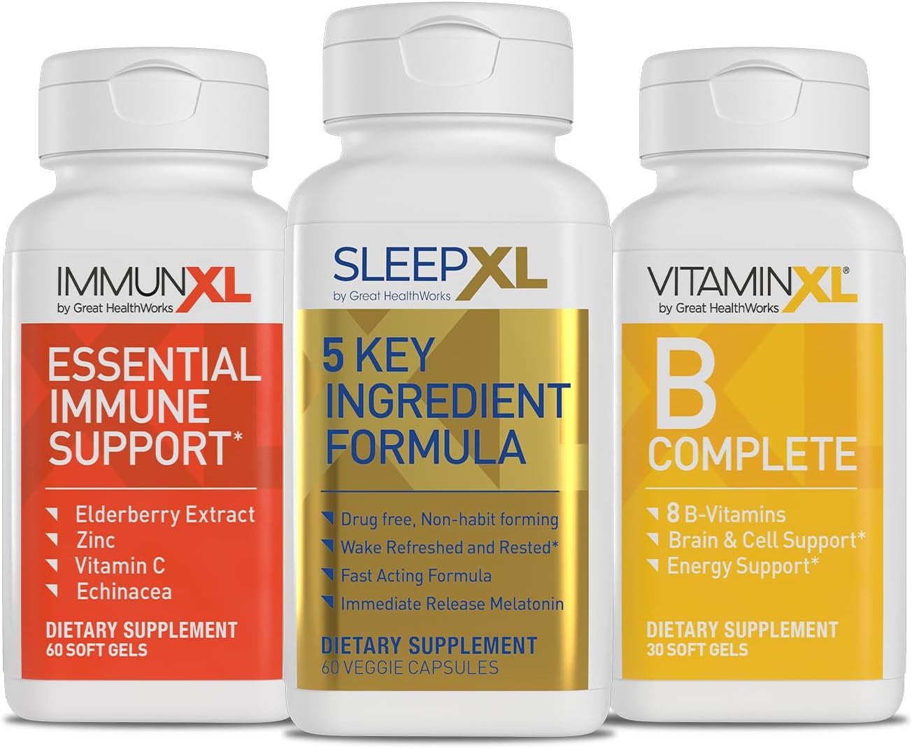 Yellow Amarillo Combo - Sleep Well with SleepXL, Support Your Immune System with ImmunXL, and Wake Refreshed and Energized with VitaminXL B Complete, One Month Supply - 3-in-1 Combo