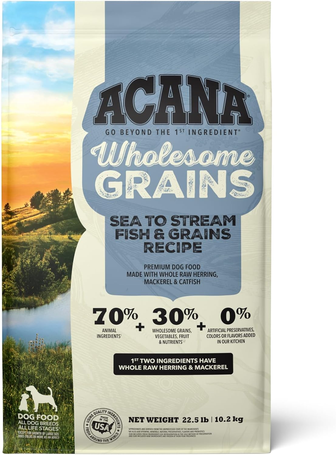 ACANA Wholesome Grains Dry Dog Food, Sea to Stream, Saltwater and Freshwater Fish & Grains Recipe, 22.5lb