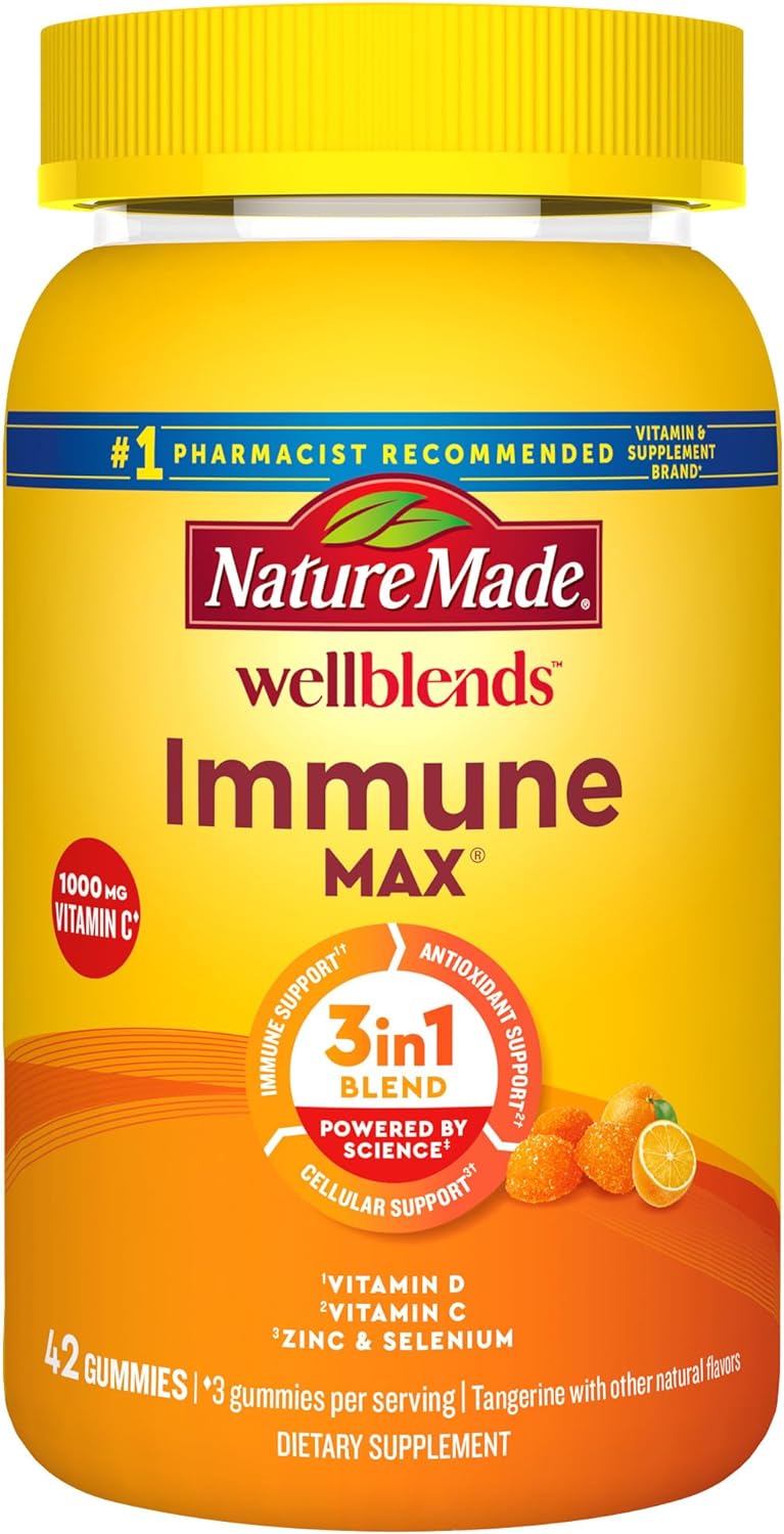 Nature Made Wellblends ImmuneMAX Gummies, Vitamin C 1000mg + Zinc, Selenium, & Vitamin D3 5000 IU, Immune Support Supplement, 42 Gummies