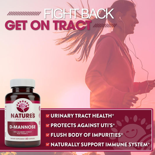 D Mannose With Cranberry Extract & Vitamin C - Urinary Tract Ut Cleanse & Bladder Health - Protects Against Urinary Tract Infections Uti - Natural Healthy Flush & Detox Impurities | 60 Veg Capsule