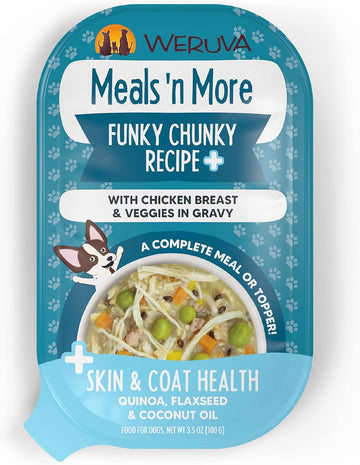 Weruva Meals 'N More Natural Wet Dog Food, Funky Chunky Plus Skin & Coat Health, 3.5Oz Cup (Pack Of 12)