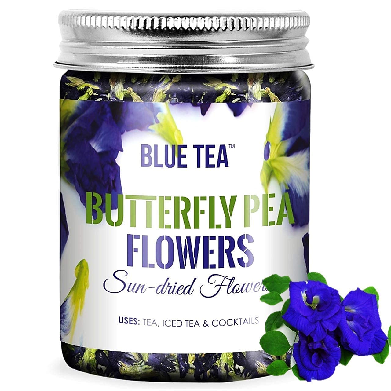 Blue Tea - Butterfly Pea Flower Herbal Tea (1.76 Oz) | Detox Tea | Iced Teas, Coolers, Cocktails | Caffeine Free - Gluten Free - Non-Gmo | Pet Jar Pack