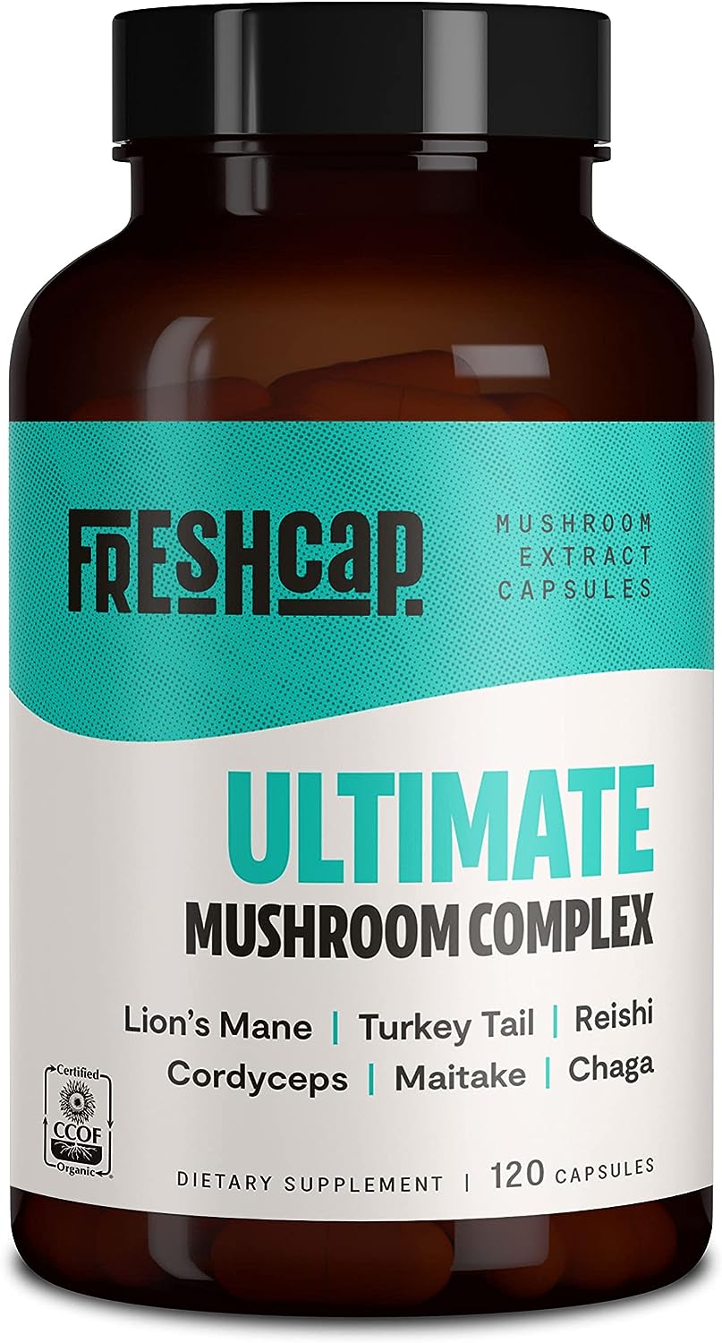 Freshcap Ultimate Mushroom Complex - Lions Mane, Reishi, Cordyceps, Chaga, Turkey Tail, Maitake - Immune Support & Nootropic Brain Supplements For Immunity, Energy, Memory & Focus