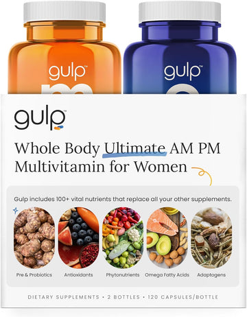 Gulp Ultimate Multivitamin For Women - Am Pm Supplements For Natural Energy, Immunity, Gut Health & Sleep | Probiotics, Vitamin D, Biotin, B12, Mushrooms, Omega 3 & More | 30 Servings