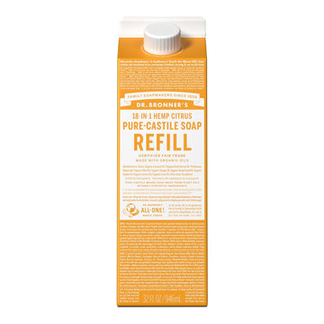 Dr. Bronner'S - Pure-Castile Liquid Soap Refill, 82% Less Plastic Per Quart, Made With Organic Oils, 18-In-1 Uses, For Face, Body, Hand Soap Refill, Hair, Laundry, Pets & Dishes (32Oz, Citrus)