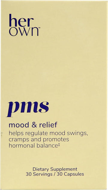 her own PMS, Supports PMS Symptoms, Promotes Positive Mood, Natural Hormone Balance, Helps Relieve Cramping, Hot Flashes Menopause Relief, Gluten and Soy Free, Vegan, 30 Capsules, 30 Servings