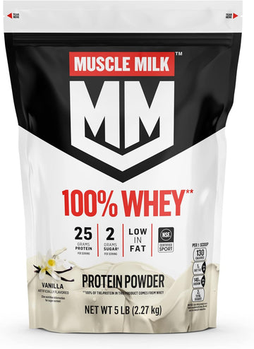 Muscle Milk 100% Whey Protein Powder, Vanilla, 5 Pound, 68 Servings, 2