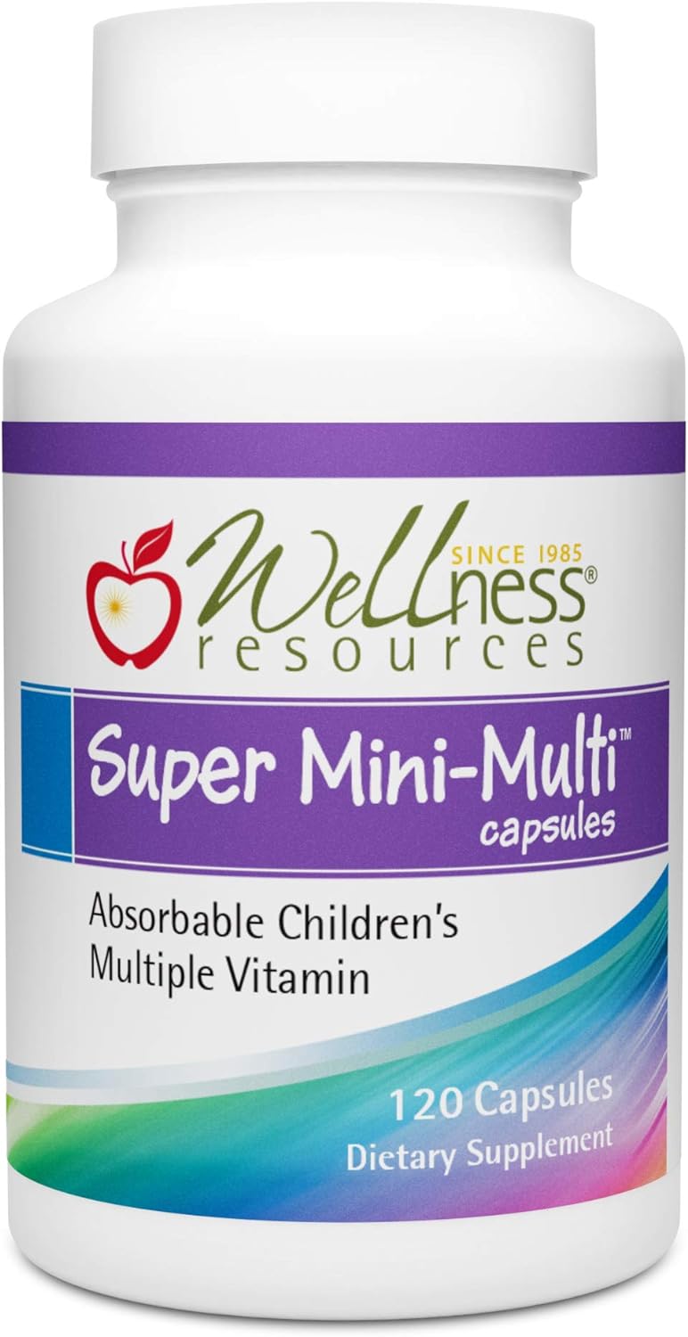 Wellness Resources Super Mini-Multi - Children's Multivitamin Swallowable Capsules with Methyl Folate, Methyl B12 and Coenzyme B Vitamins for Growth, Focus, Brain Health (120 Capsules)