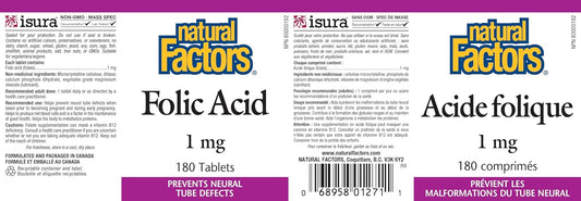 Folic Acid 1mg (180Tablets) Brand: Natural Factors