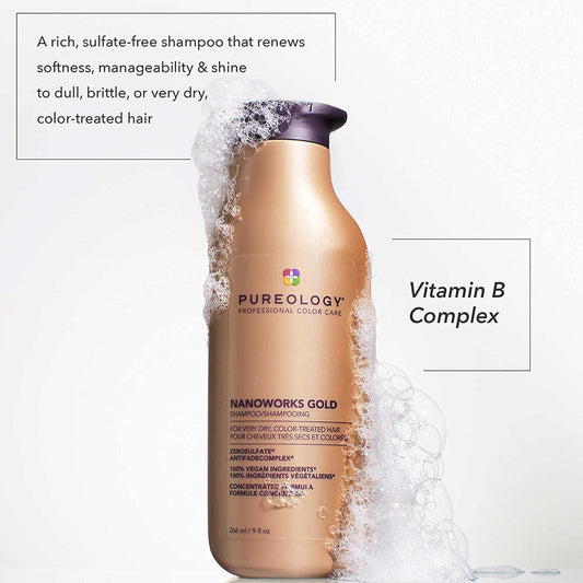 Pureology Nanoworks Gold Shampoo | For Very Dry, Color-Treated Hair | Renews Softness & Shine | Sulfate-Free | Vegan