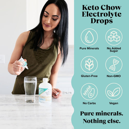 Keto Chow - Electrolyte Hydration Drops - Keto Diets & Intermittent Fasting - Immune Support - Gluten & Sugar Free - Paleo - Sodium, Magnesium, Potassium & Trace Minerals - Unflavored - .83 Fl Oz