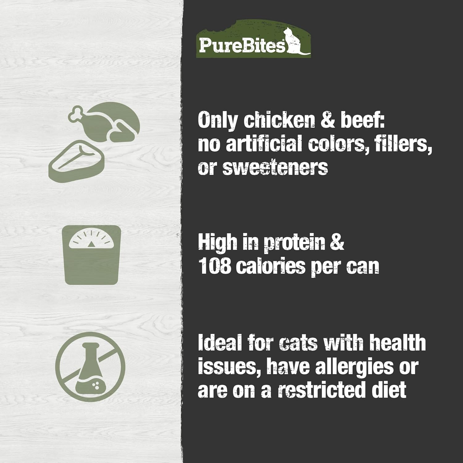 PureBites 100% Pure Chicken & Beef Pate Cat Treat | Single 2.5oz can | only 2 Ingredients | case of 12 : Pet Supplies