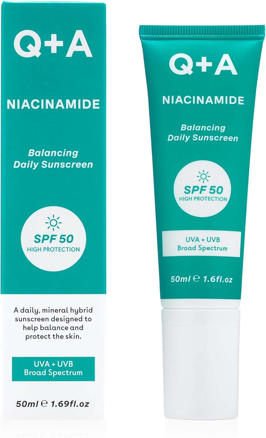 Q+A Niacinamide Spf 50 Balancing Daily Sunscreen (50Ml), Broad-Spectrum Uva/Uvb Protection, Face Sunscreen With Aloe Vera, Oil Control And Pore Refining, Fragrance Free Skincare,Sun Protection
