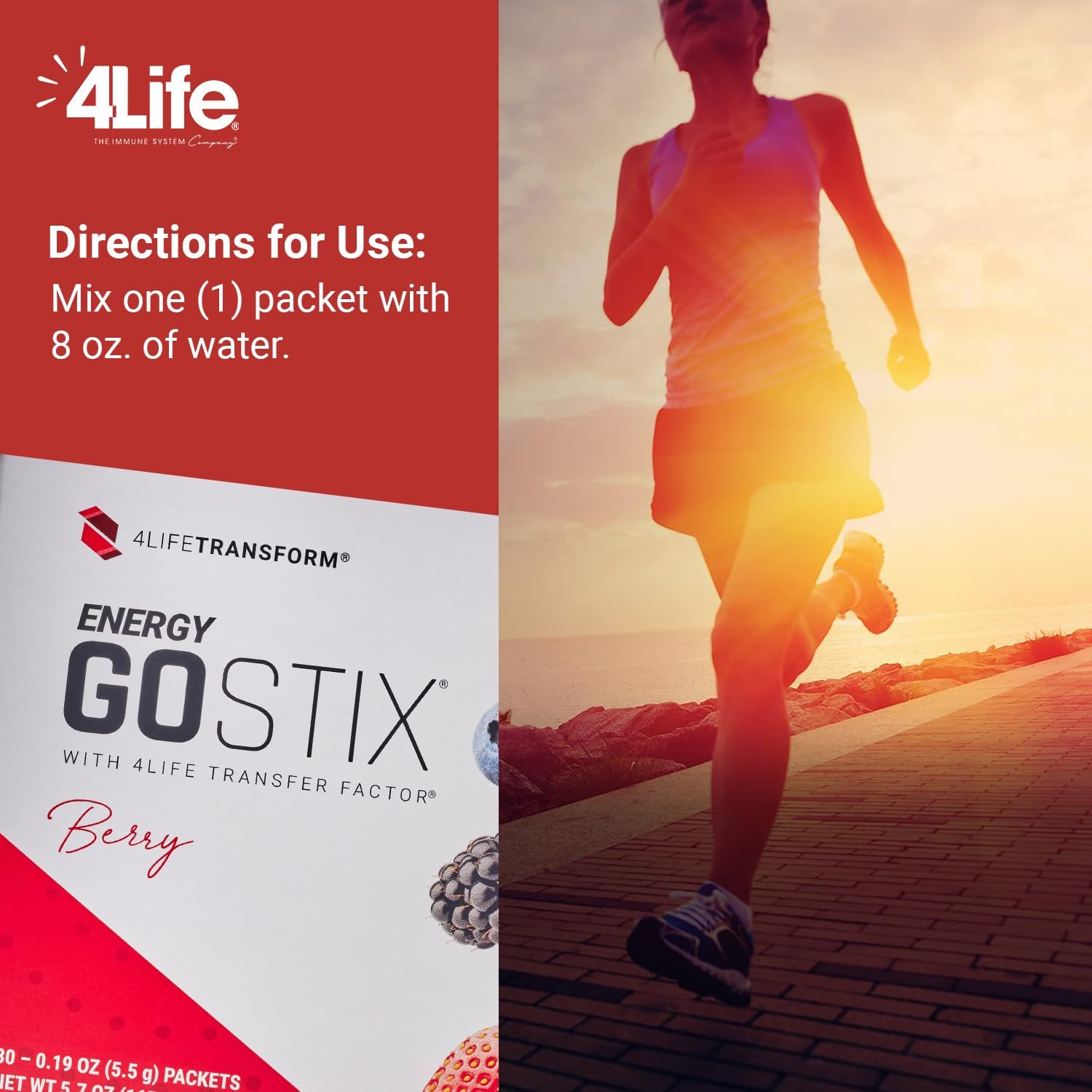 4Life Energy Go Stix - Healthy Energy Source - Berry Drink Mix - Contains Natural Caffeine from Guarana, Maca, Yerba Mate, and Green Tea Leaf Extract - 30 Packets : Health & Household