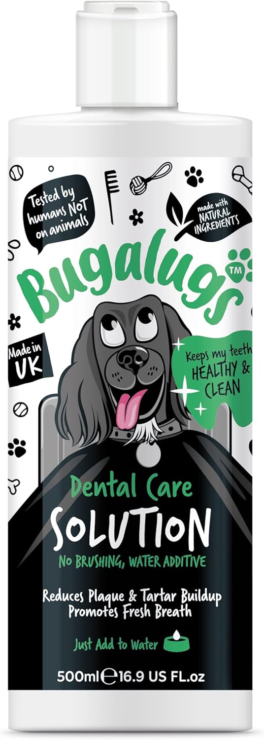 BUGALUGS Dog Breath Freshener Dental Care Water Additive. Clean Teeth, Healthy Gums & Fresh Breath - Natural Dog plaque remover & tartar remover for teeth - No Brushing Needed?BDENWATAD500