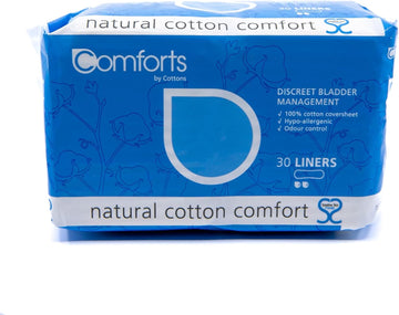 Cottons Comforts Premium Incontinence Liners, Light Flow, Pack of 30, 100% Natural Cotton